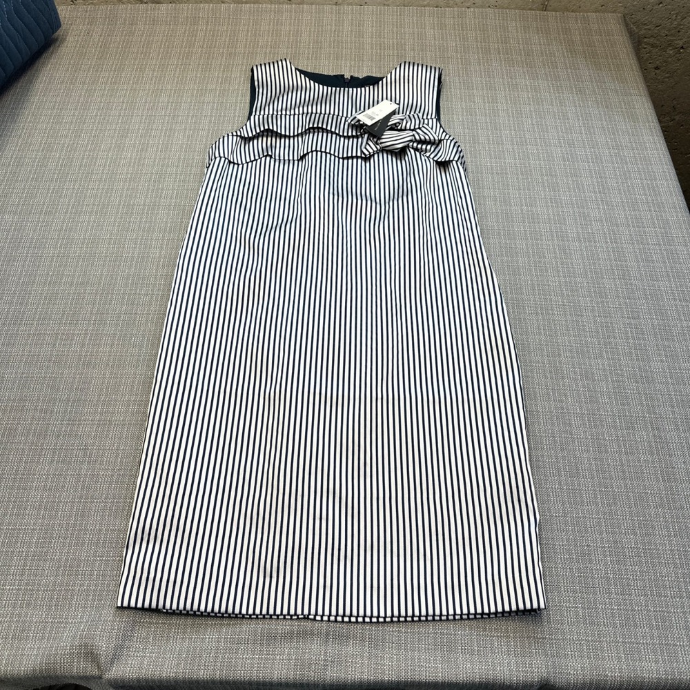 New Preppy Nautical Striped Shift Dress size 12 Midi‎ Sleeveless Bow Midi